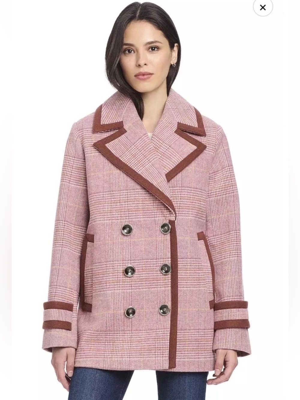 Draper James Women’s Pink Plaid Peacoat Double Breasted Jacket Coat Size XL